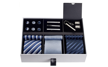 Premium Men’s Gift Tie Set Silky Necktie Pocket Squares Tie Clips Cufflinks